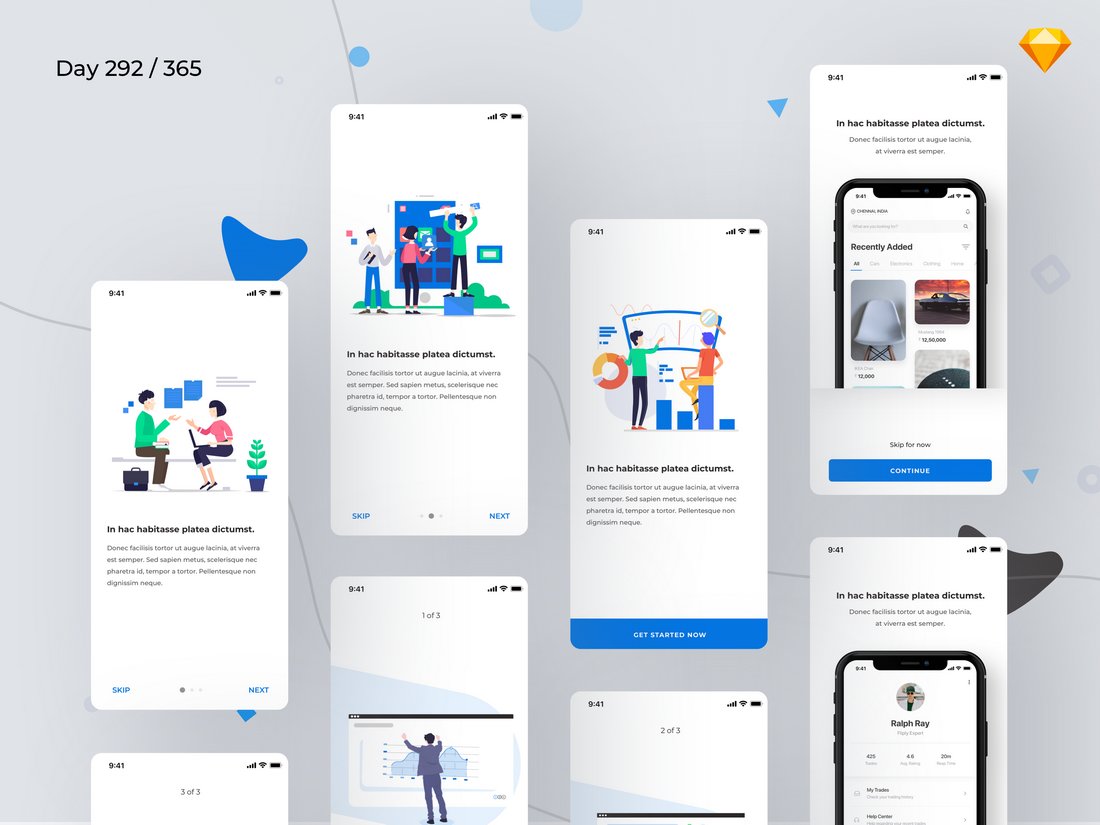 Mobile Onboarding Screens Sketch Templates