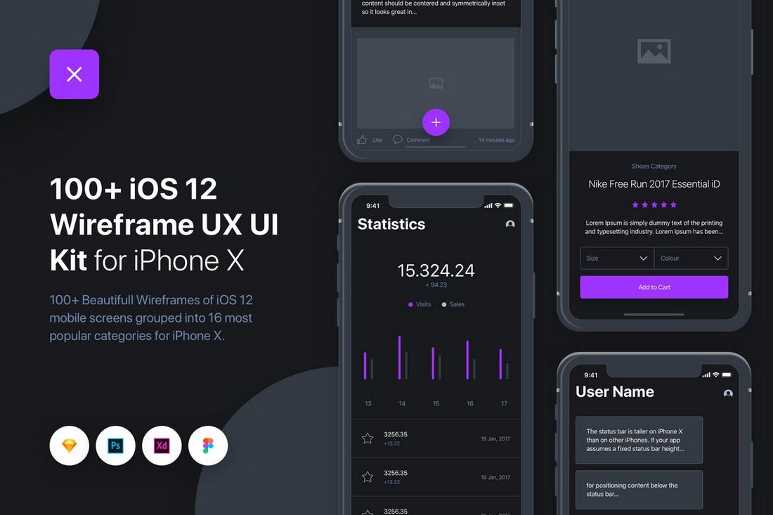 UIXO – iOS 12 Wireframe UI & UX Kit